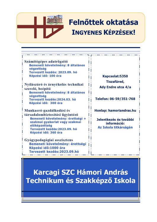 Ingyenes Felnőttképzések!